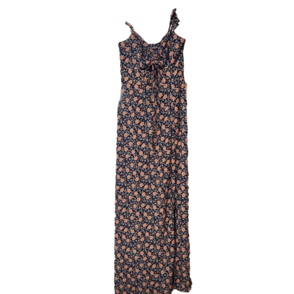 Lulu's The Way to Love maxi dress size XS navy peach cream floral Ruffle sleeve